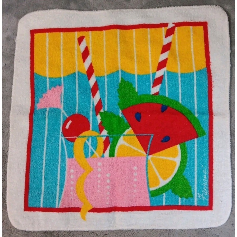 Vtg Wash Cloth Rag 12 Inch Summer Fruity Beach Vacation Drink Made in USA Unused
